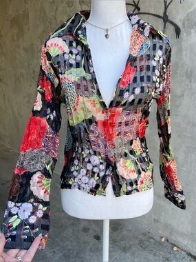 Vintage y2k Sheer Floral Funky Button Up Blouse